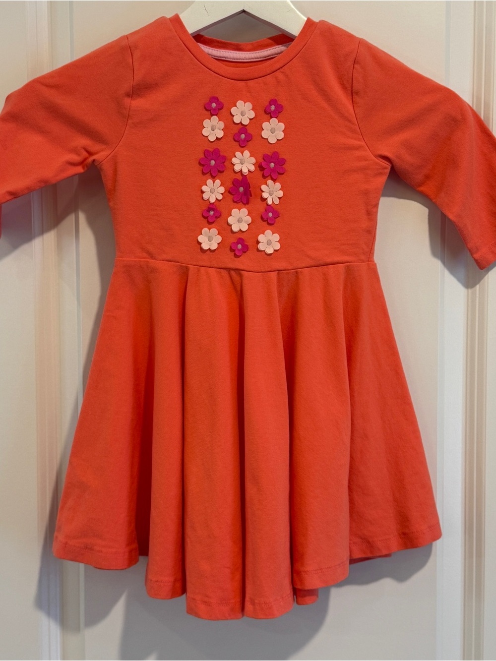 3-4Y Mini Boden Coral Knit Twirl Dress with Pink & White Flowers